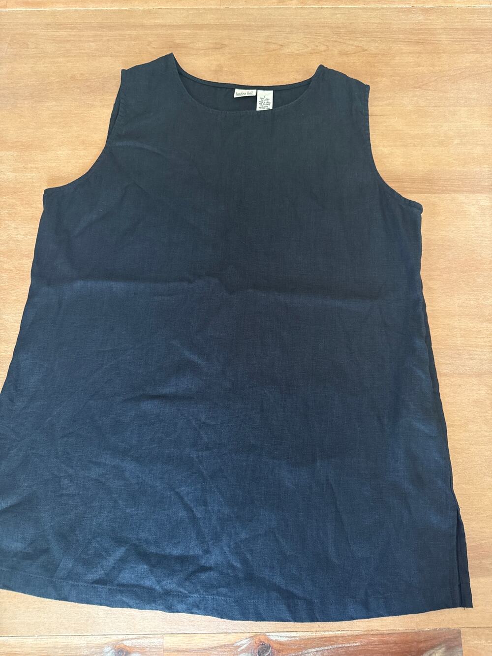 Linden Hill Women’s Tunic 100% Linen Black large side zipper sleeveless